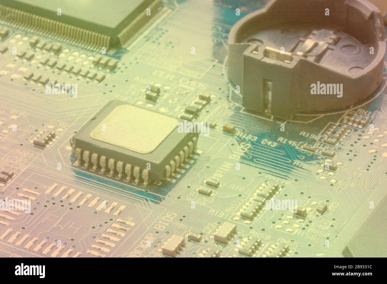 Electronic circuit board. Toned image. Semiconductors Electronic Technology Stock Photo