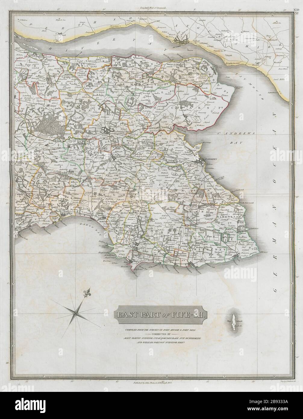 Eastern Fifeshire. St Andrews Cupar Crail Anstruther Kingsbarns THOMSON 1832 map Stock Photo