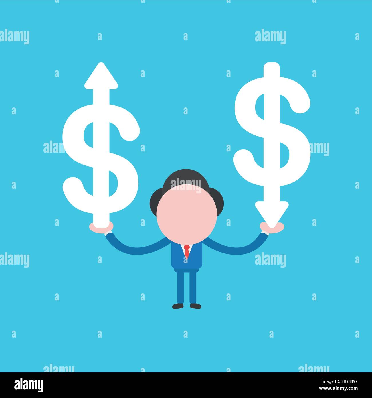 Vector illustration of businessman character holding dollar symbols ...