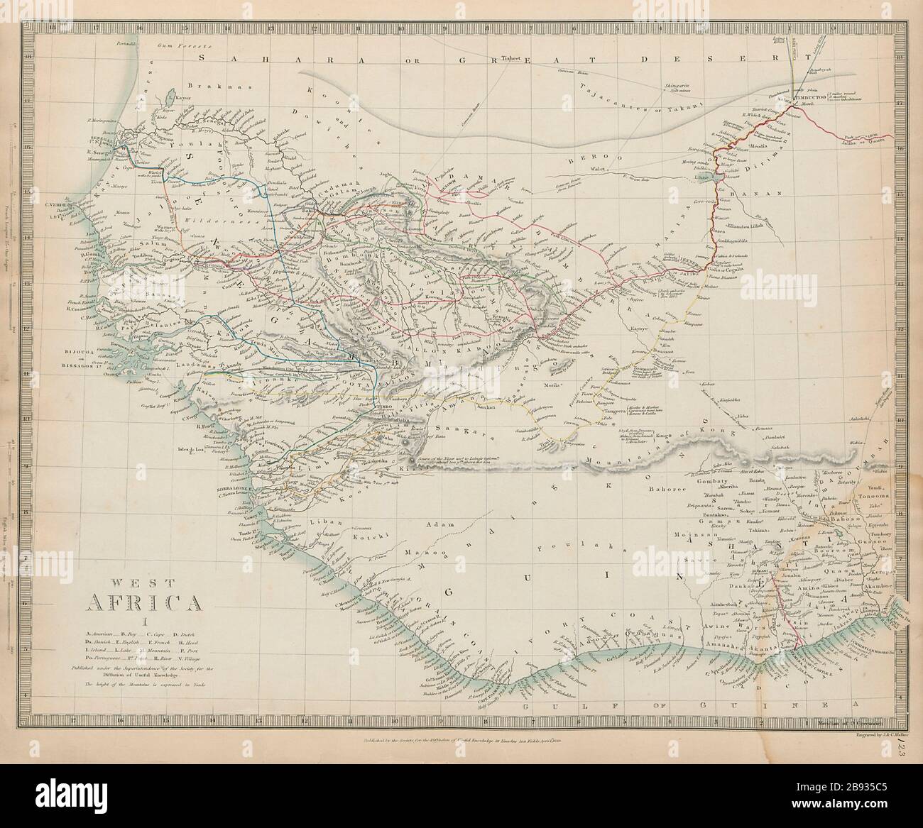 WEST AFRICA early explorers' & caravan routes. Mountains of Kong SDUK ...