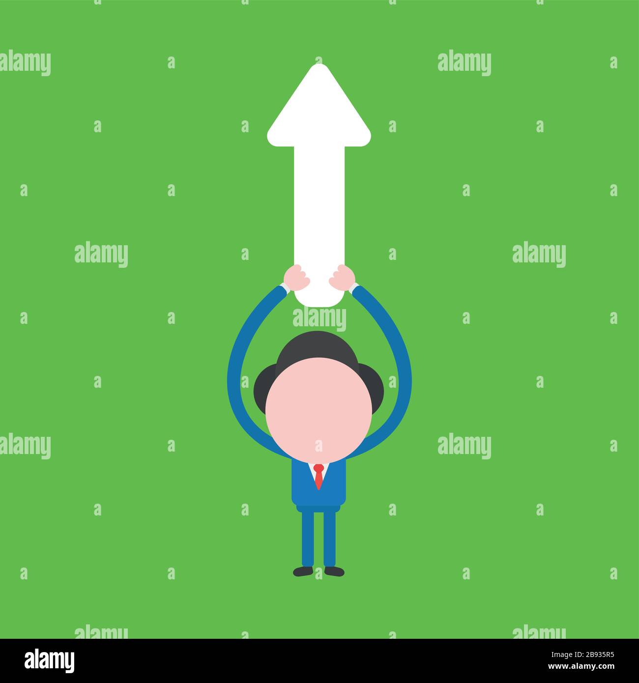 Vector illustration of businessman character holding up arrow pointing ...