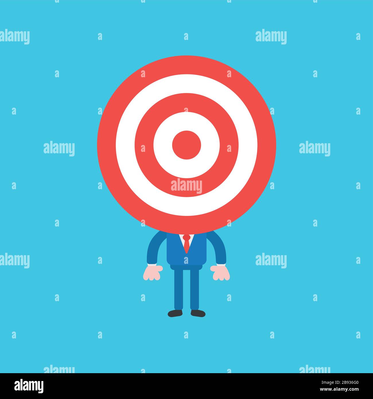 Vector illustration of businessman character with bulls eye head. Stock Vector