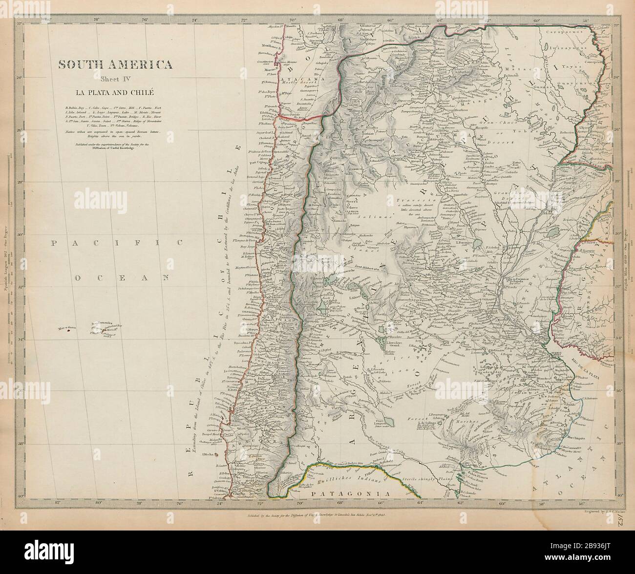 SOUTH AMERICA La Plata & Chilé. Chile Argentina Uruguay Bolivia SDUK 1844 map Stock Photo