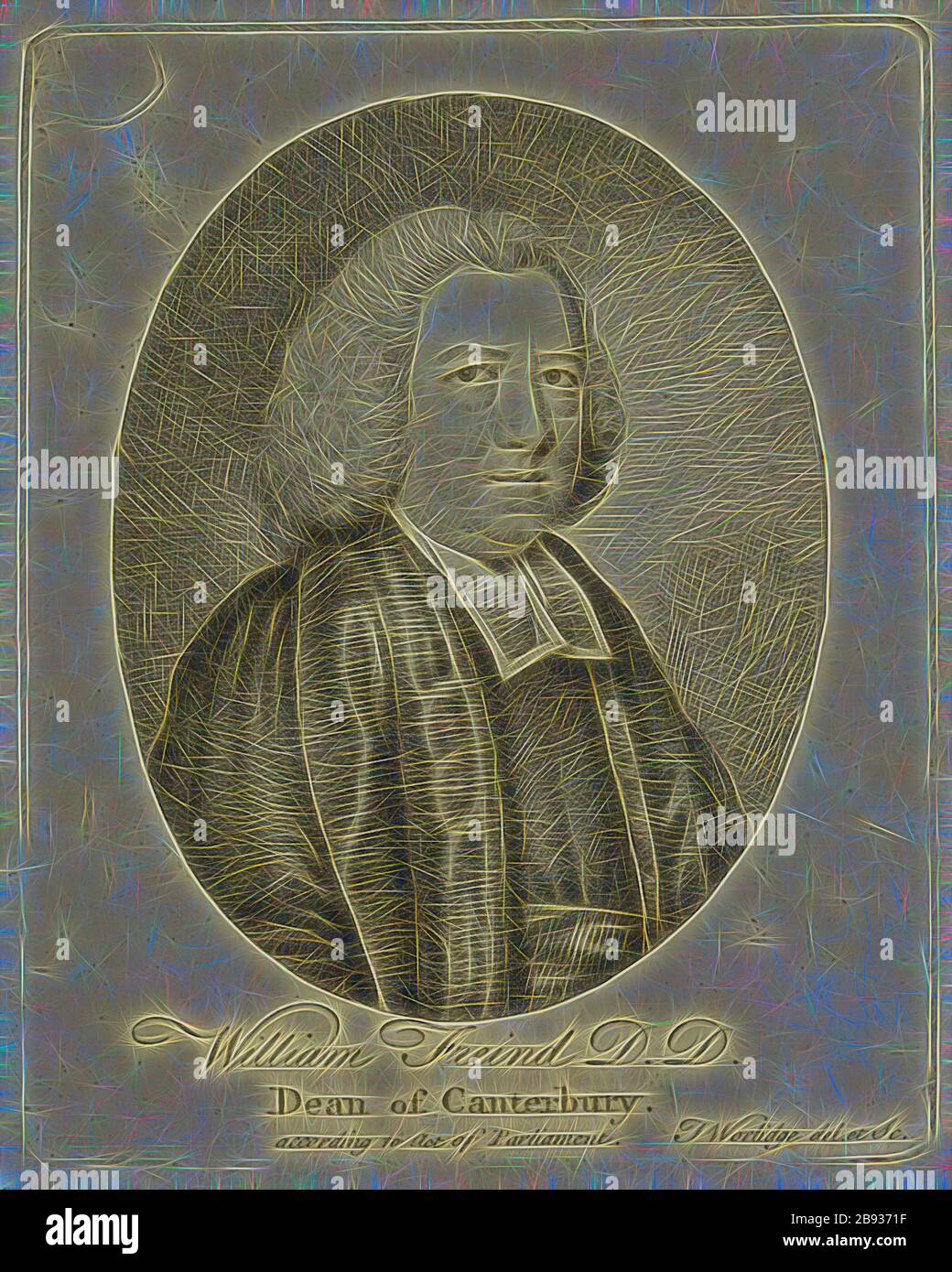 Thomas Worlidge, English, 1700-1766, William Freind D. D. Dean of Canterbury, 18th century, etching printed in black ink on laid paper, Plate: 3 5/8 × 2 7/8 inches (9.2 × 7.3 cm), Reimagined by Gibon, design of warm cheerful glowing of brightness and light rays radiance. Classic art reinvented with a modern twist. Photography inspired by futurism, embracing dynamic energy of modern technology, movement, speed and revolutionize culture. Stock Photo