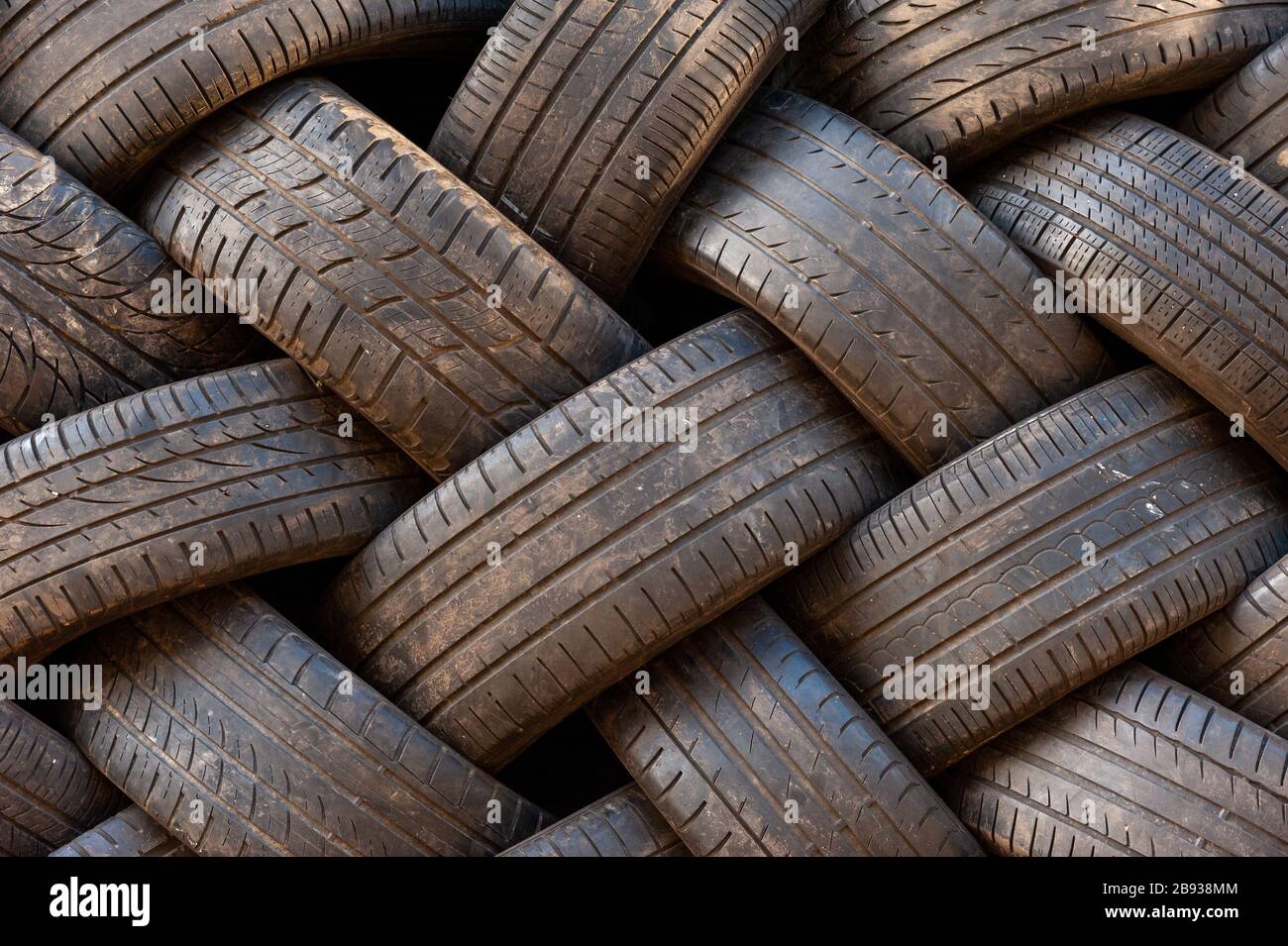 Car tyres at garage, UK Stock Photo