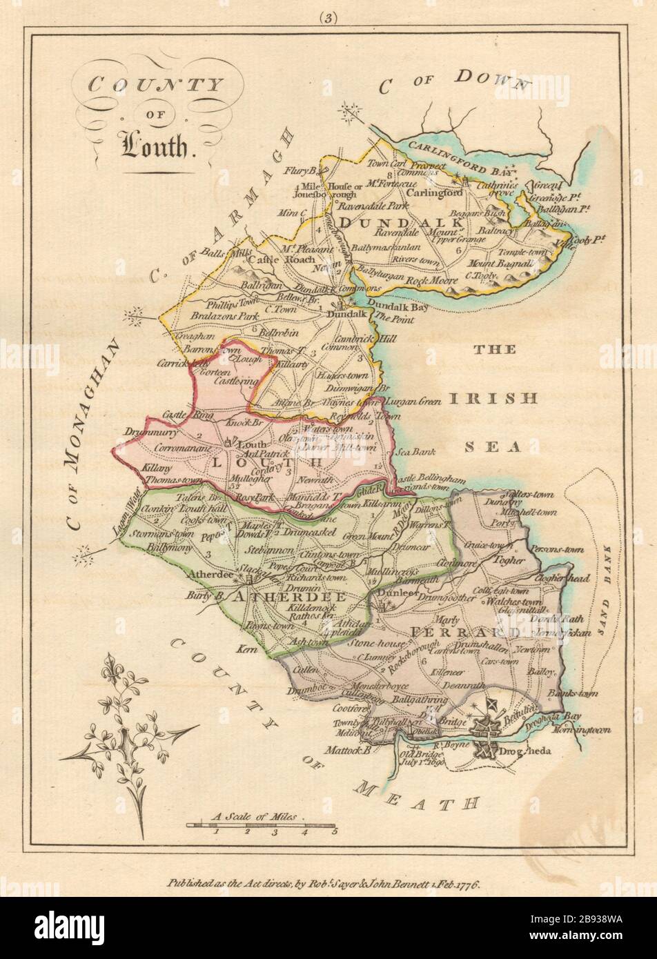 County of Louth, Leinster. Antique copperplate map by Scalé / Sayer 1776 Stock Photo