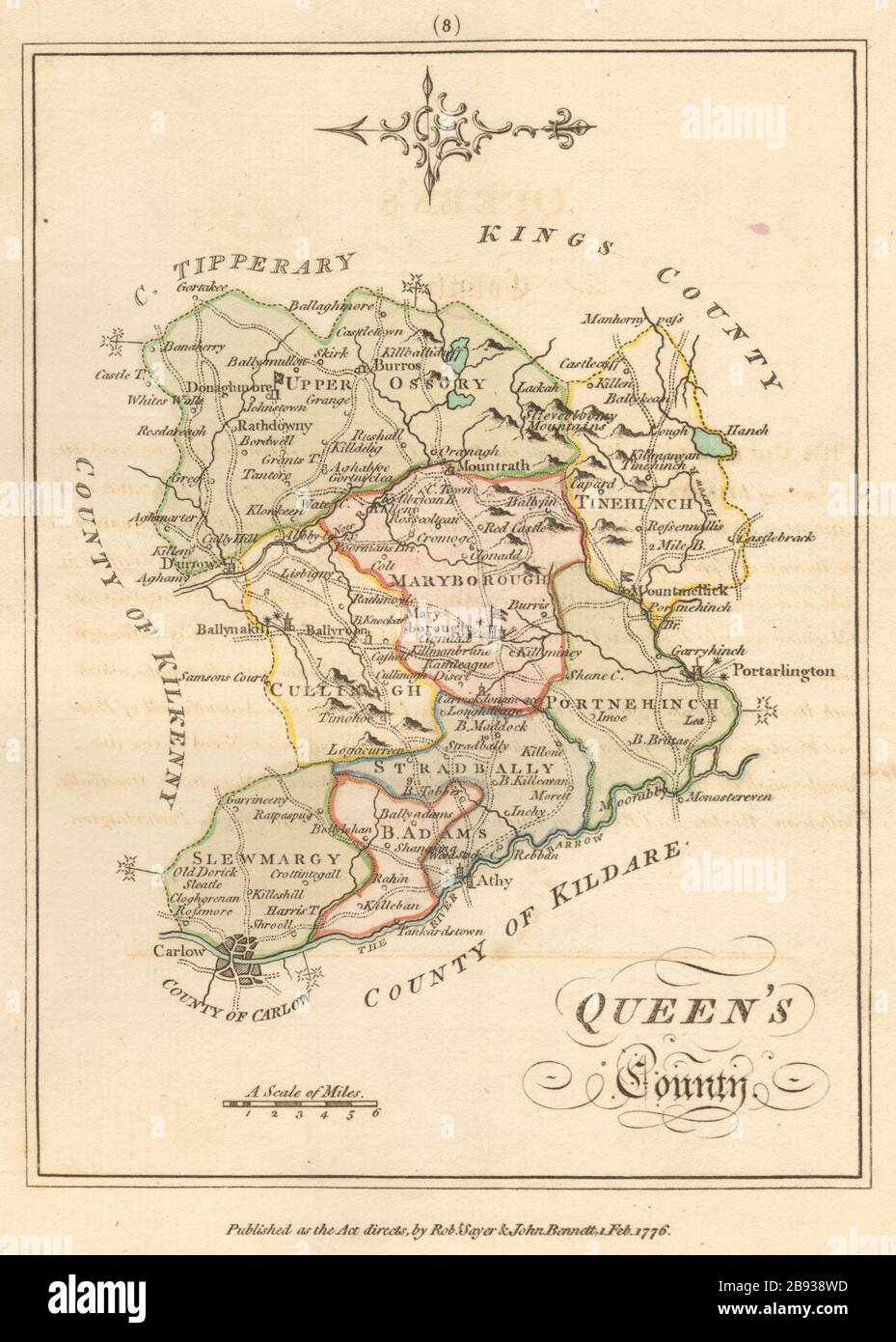 Queens County (Laois), Leinster. Antique copperplate map. Scalé / Sayer 1776 Stock Photo