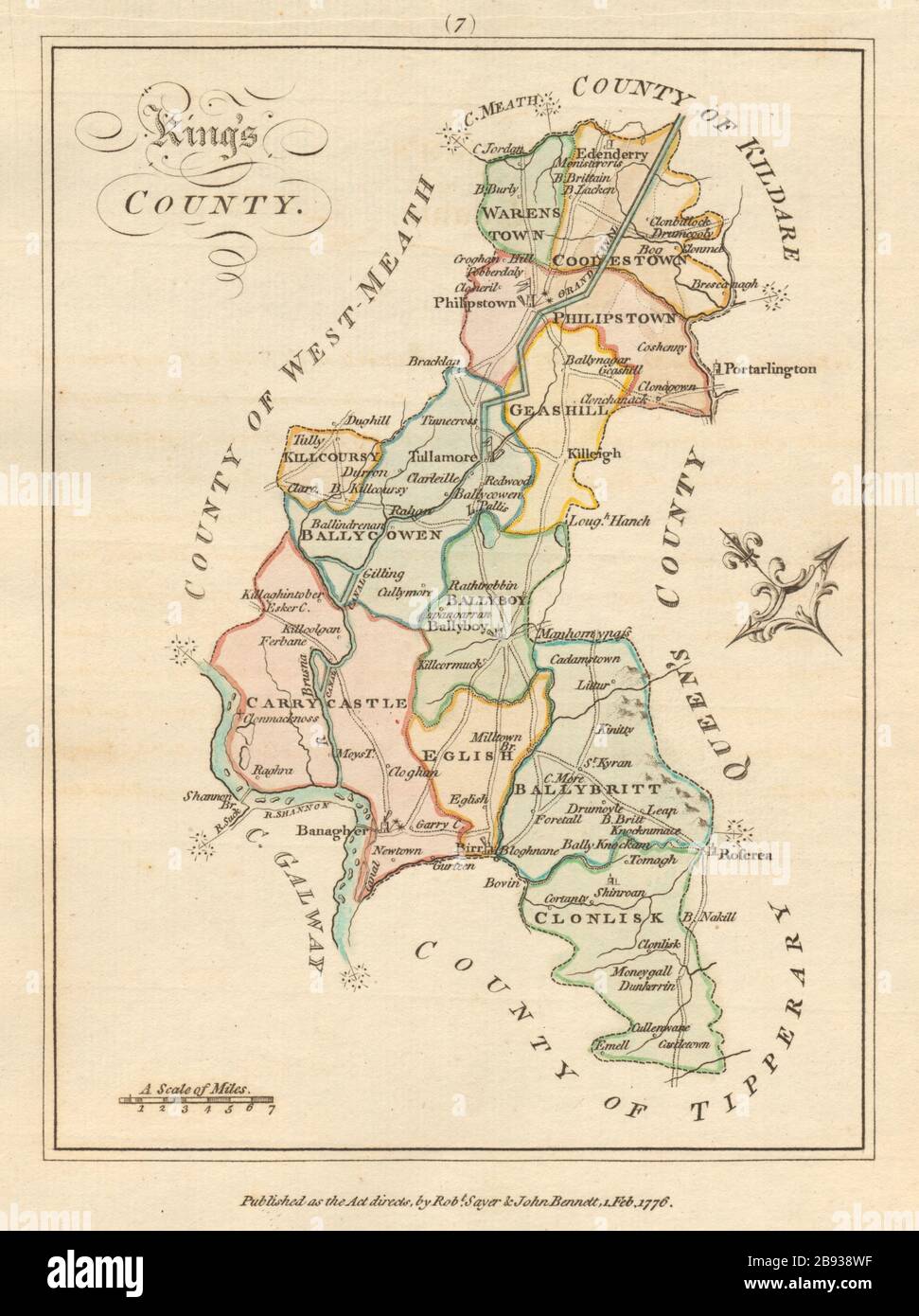 Kings County (Offaly), Leinster. Antique copperplate map. Scalé / Sayer 1776 Stock Photo