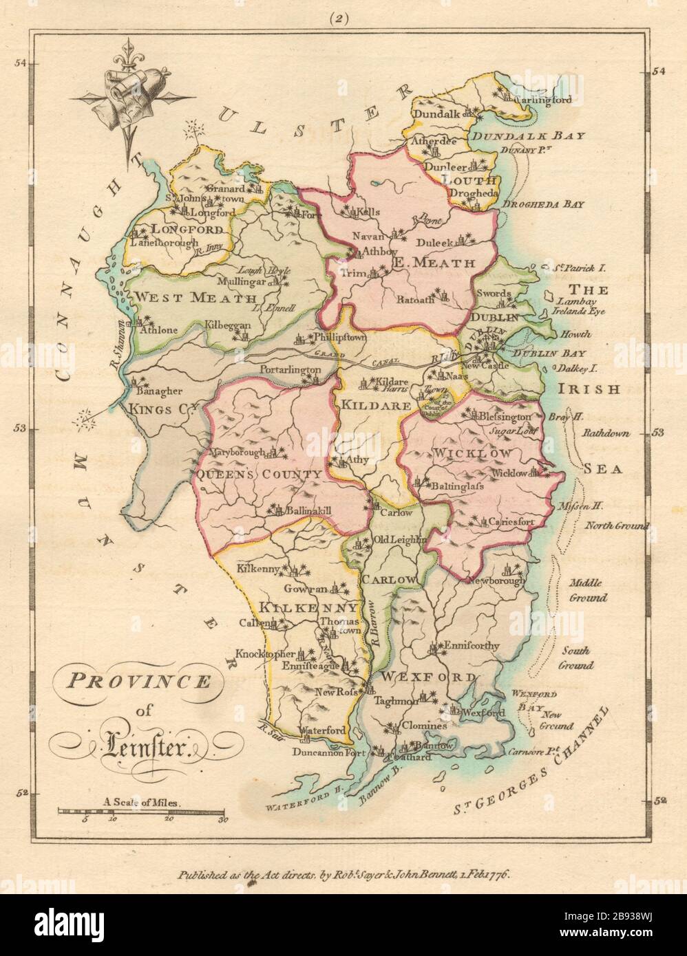 Province of Leinster. Antique copperplate map by Scalé / Sayer 1776 old Stock Photo