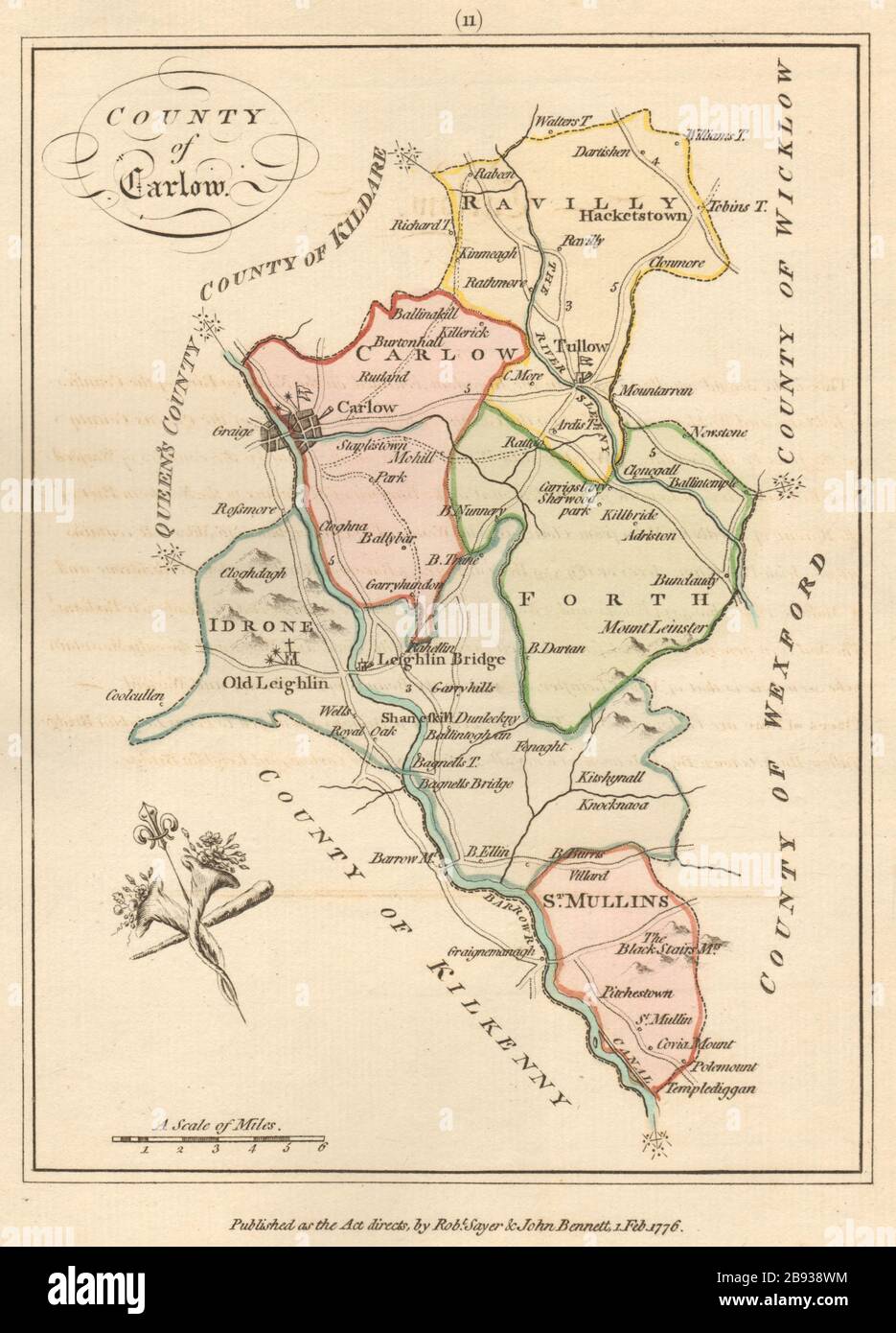 County of Carlow, Leinster. Antique copperplate map by Scalé / Sayer 1776 Stock Photo
