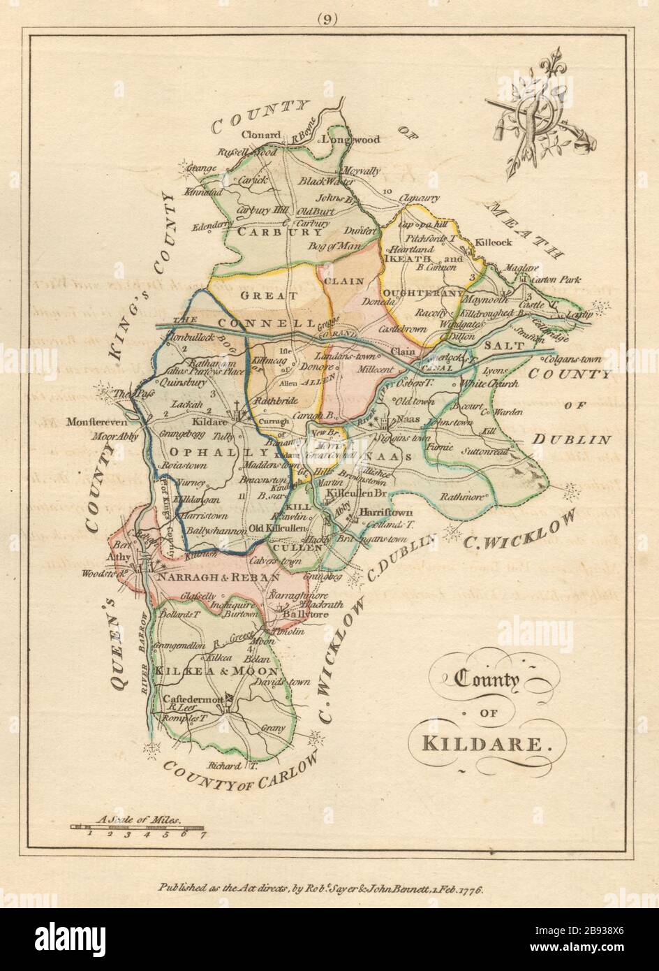 County of Kildare, Leinster. Antique copperplate map by Scalé / Sayer 1776 Stock Photo