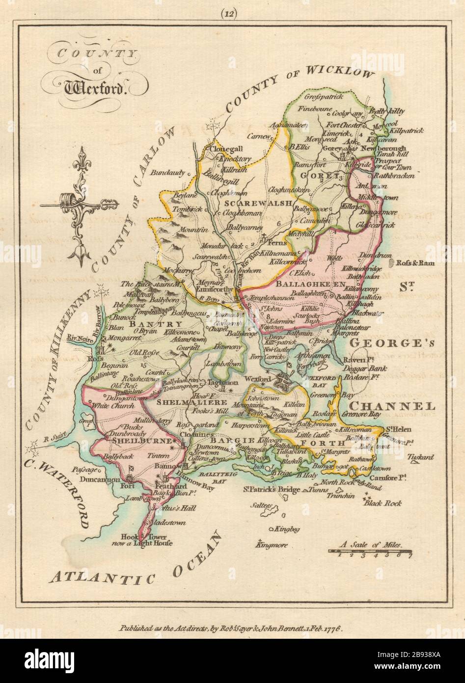 County of Wexford, Leinster. Antique copperplate map by Scalé / Sayer 1776 Stock Photo