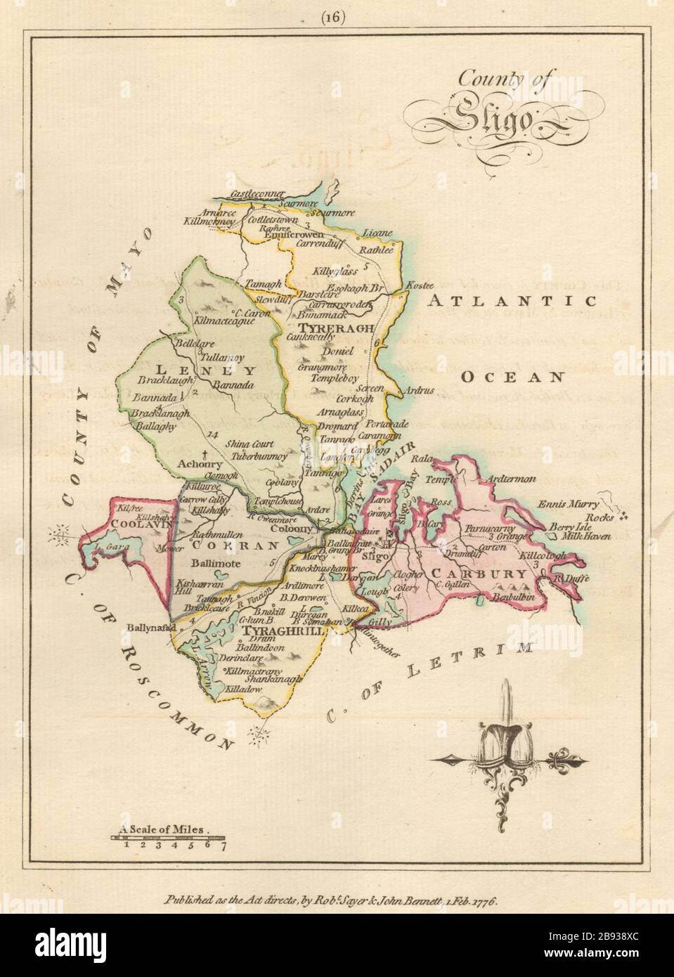 County of Sligo, Connaught. Antique copperplate map by Scalé / Sayer 1776 Stock Photo