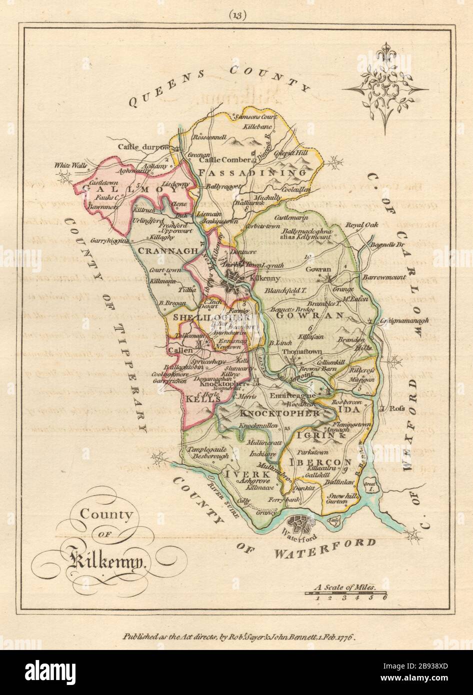 County of Kilkenny, Leinster. Antique copperplate map by Scalé / Sayer 1776 Stock Photo