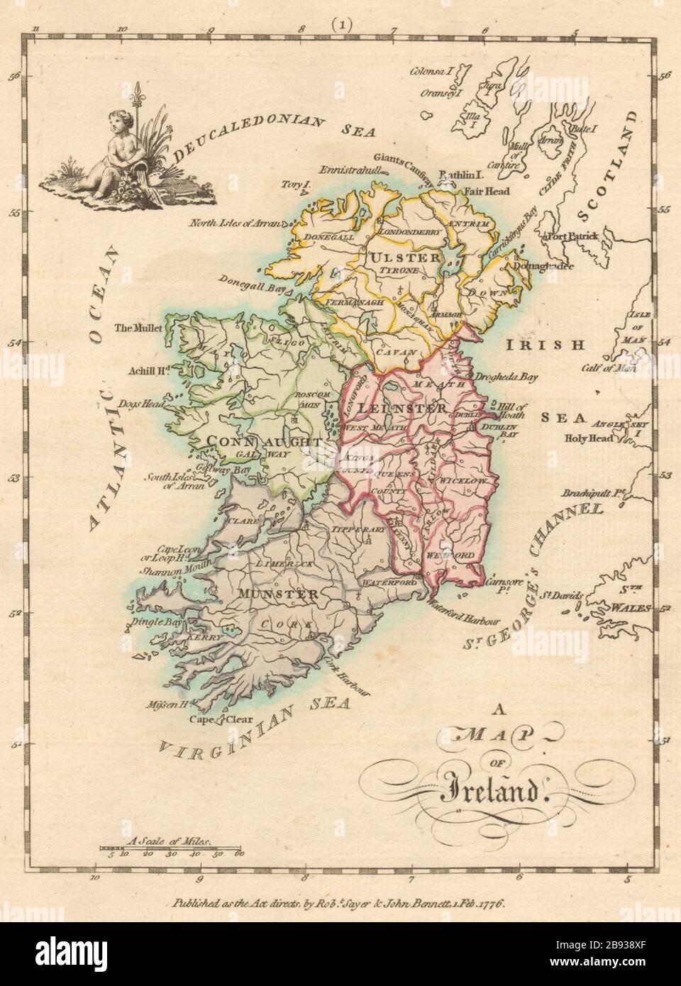 A map of Ireland. Antique copperplate map by Scalé / Sayer 1776 old Stock Photo