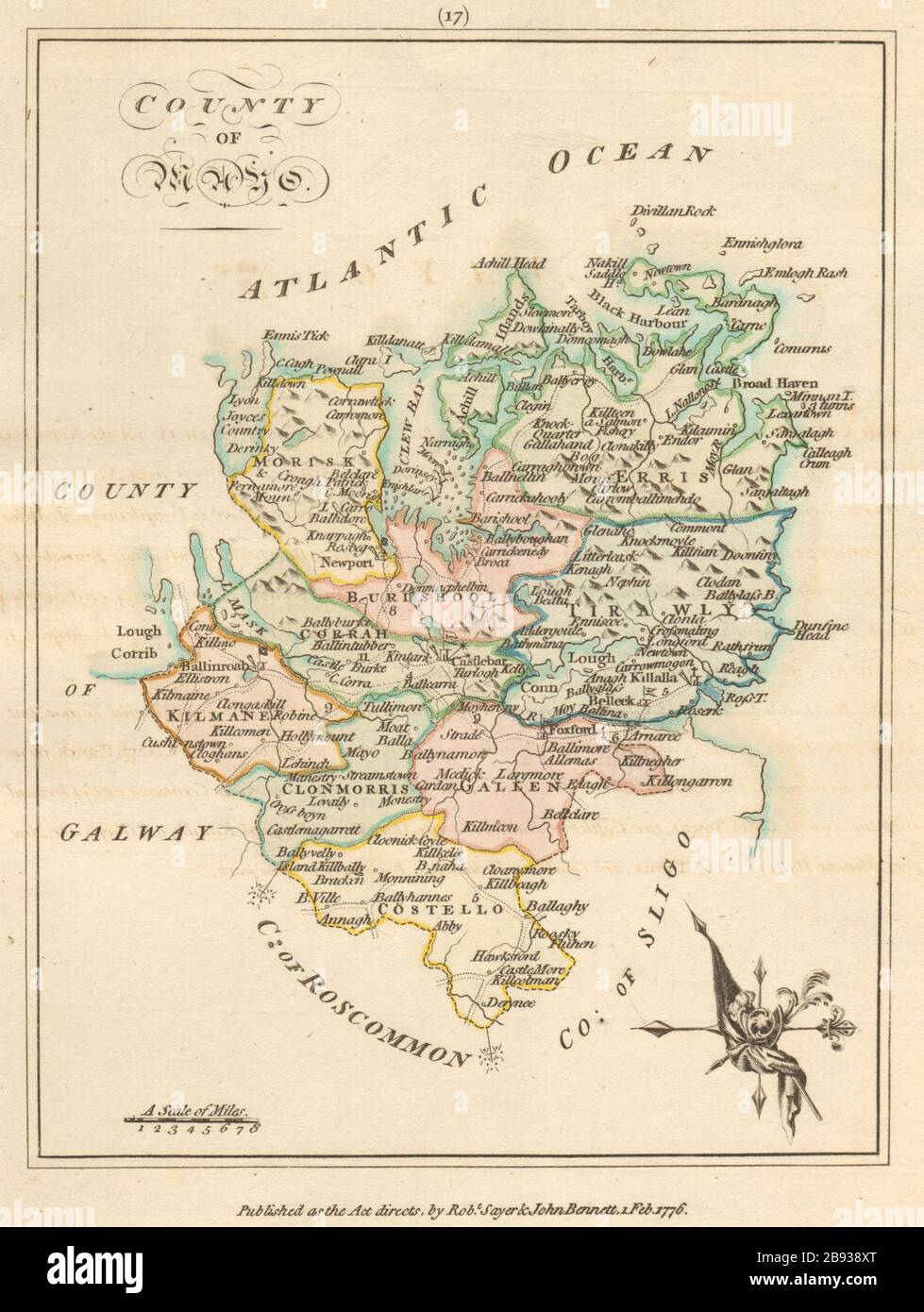 County of Mayo, Connaught. Antique copperplate map by Scalé / Sayer 1776 Stock Photo