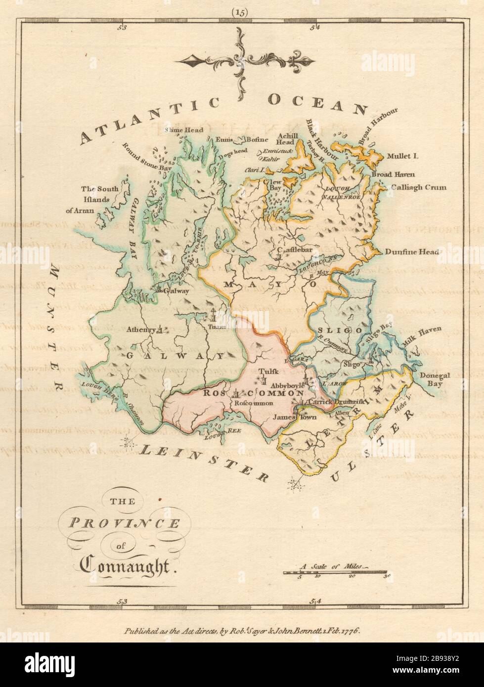 Province of Connaught. Antique copperplate map by Scalé / Sayer 1776 old Stock Photo