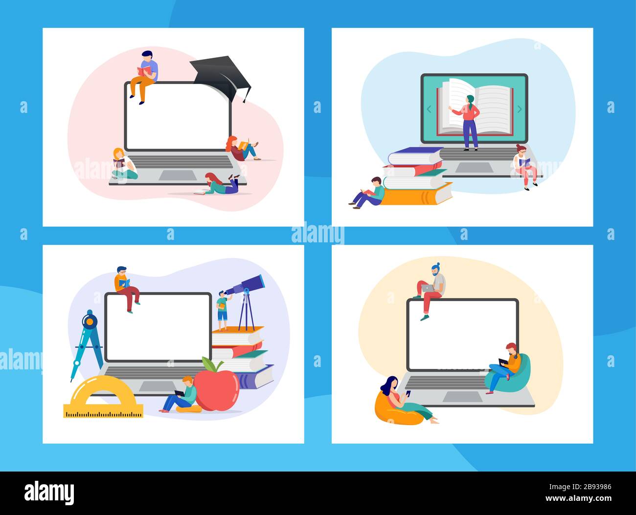E-learning, online education at home. Modern vector illustration concepts for website and mobile website development Stock Vector