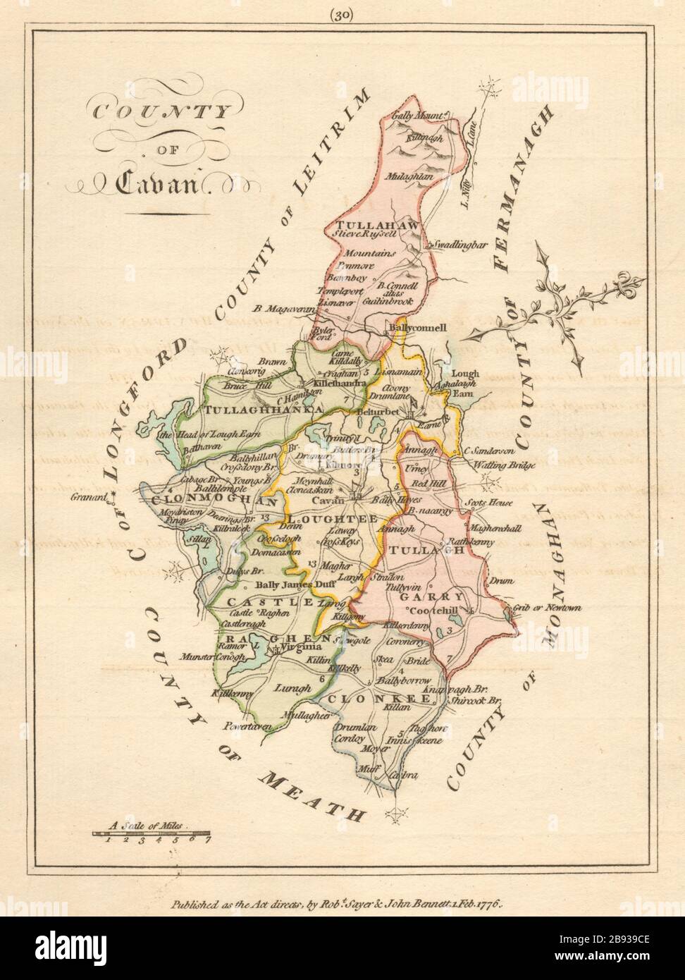 County of Cavan, Ulster. Antique copperplate map by Scalé / Sayer 1776 old Stock Photo