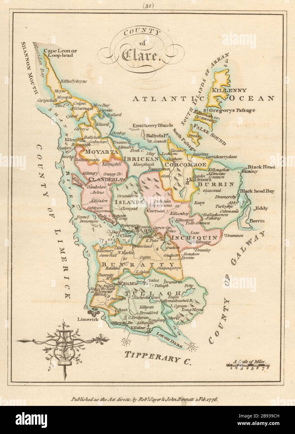 County of Clare, Munster. Antique copperplate map by Scalé / Sayer 1776 Stock Photo