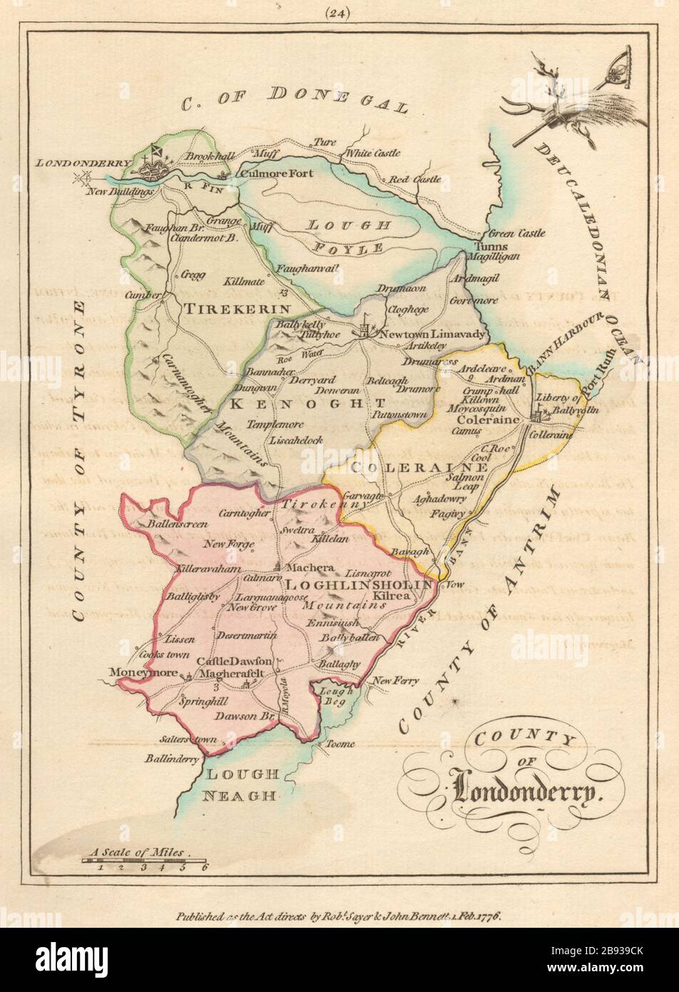 County of Londonderry, Ulster. Antique copperplate map by Scalé / Sayer 1776 Stock Photo