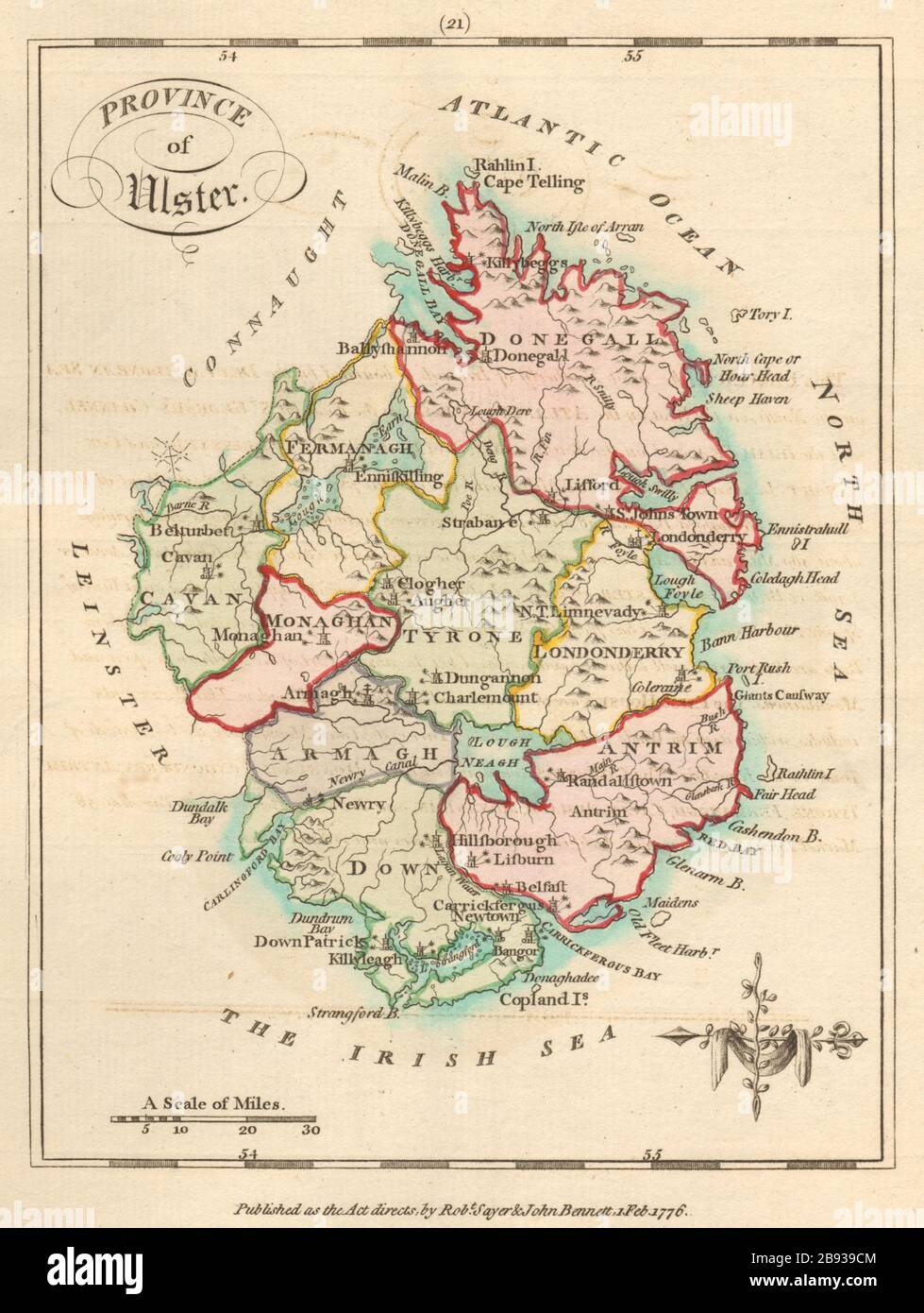 Province of Ulster. Antique copperplate map by Scalé / Sayer 1776 old Stock Photo