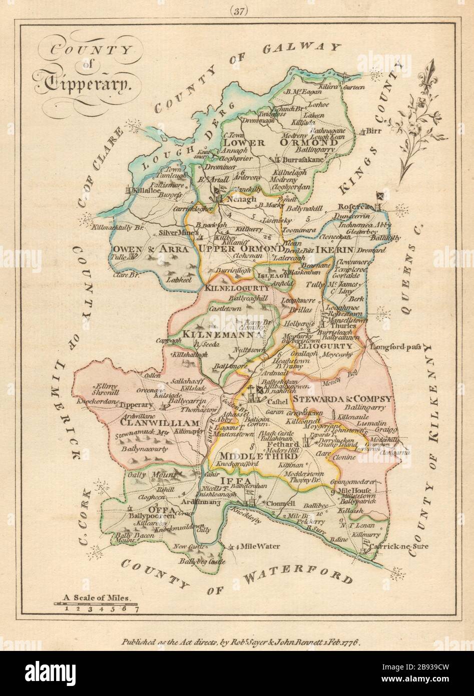 County of Tipperary, Munster. Antique copperplate map by Scalé / Sayer 1776 Stock Photo