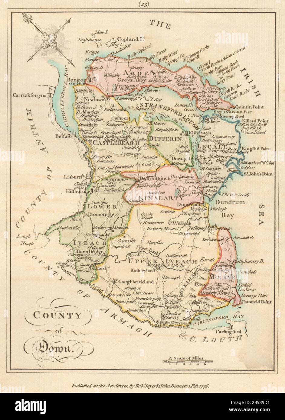 County of Down, Ulster. Antique copperplate map by Scalé / Sayer 1776 old Stock Photo