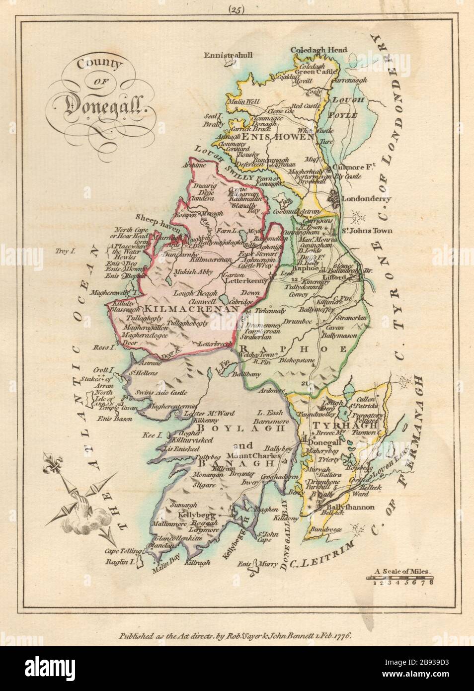 County of Donegall, Ulster. Antique copperplate map by Scalé / Sayer 1776 Stock Photo