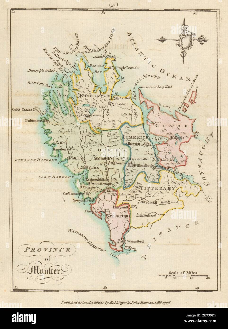 Province of Munster. Antique copperplate map by Scalé / Sayer 1776 old Stock Photo