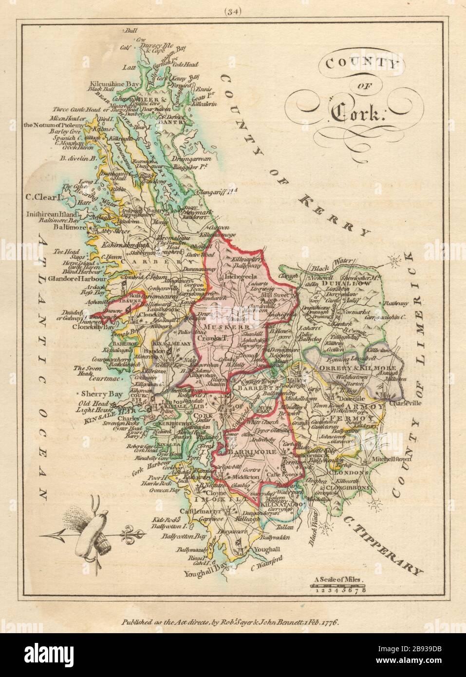 County of Cork, Munster. Antique copperplate map by Scalé / Sayer 1776 old Stock Photo