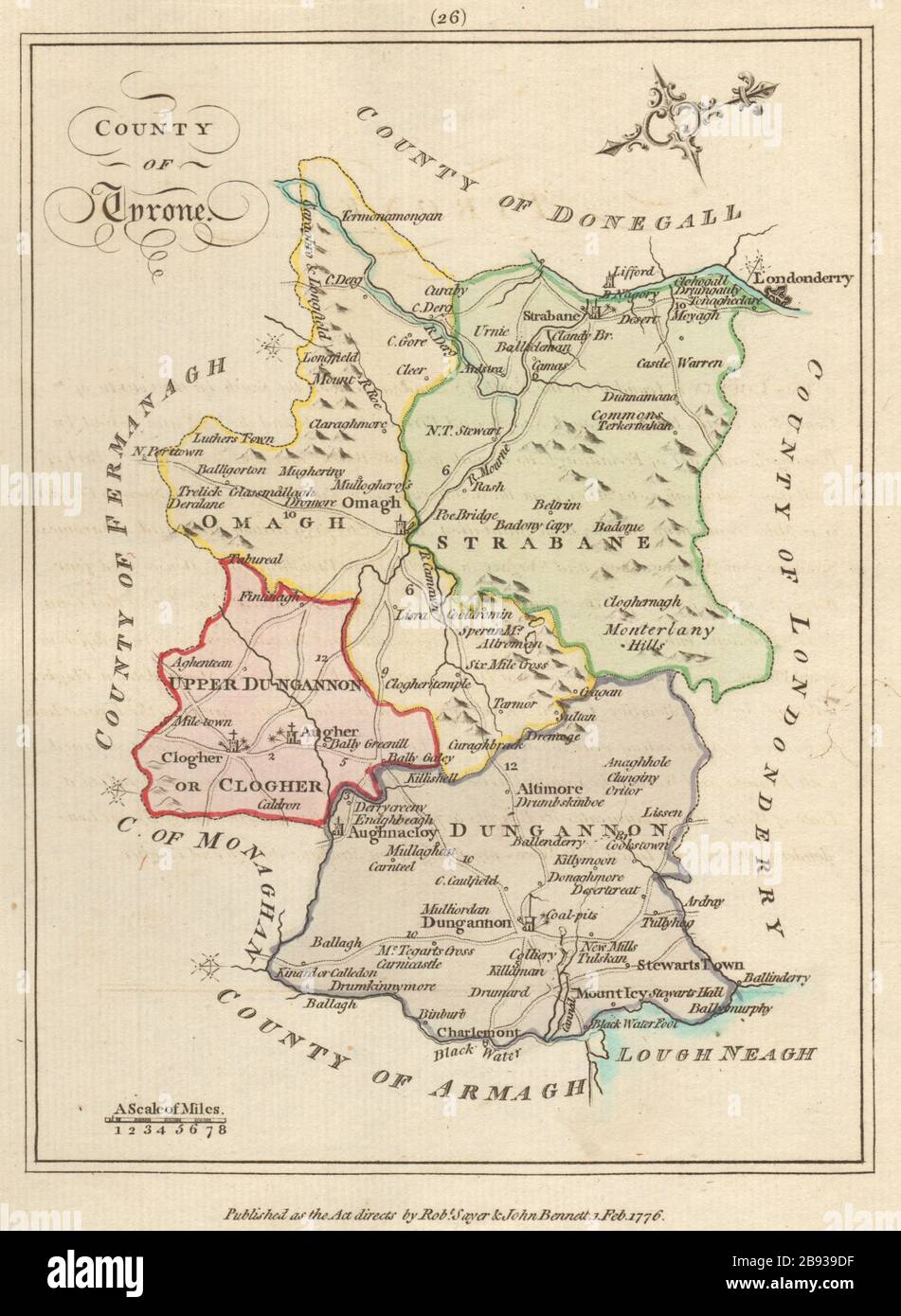 County of Tyrone, Ulster. Antique copperplate map by Scalé / Sayer 1776 Stock Photo