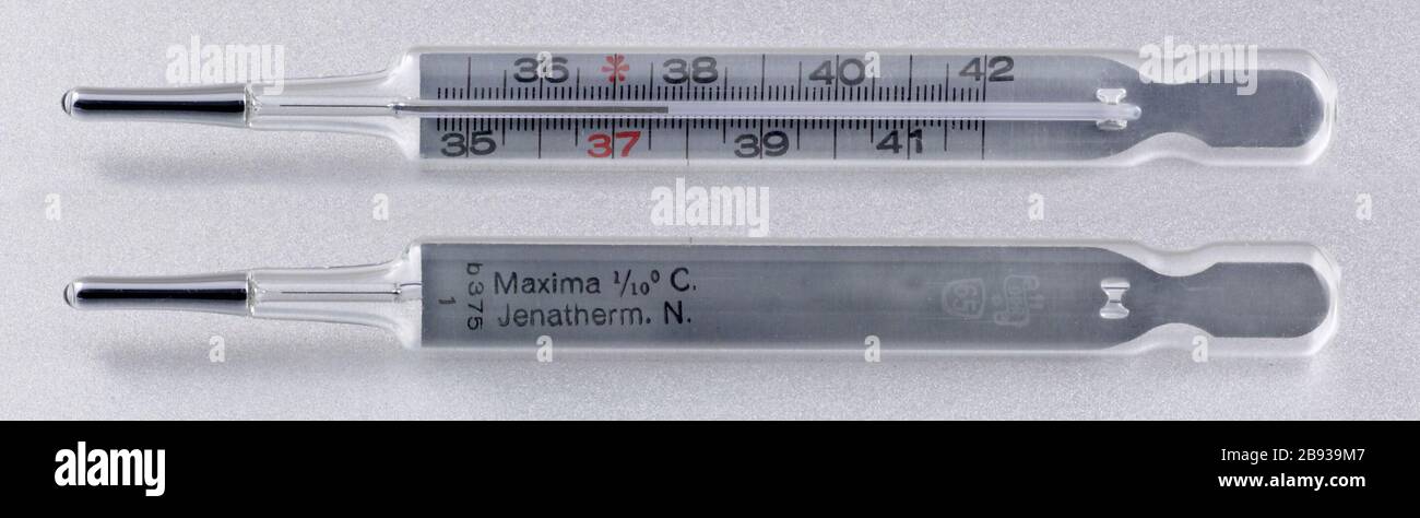 'Deutsch: Glasfieberthermometer mit Quecksilber-Füllung (Montage aus 2 Einzelbildern); 20 March 2012; Own work; Gelegenheitsautor; ' Stock Photo