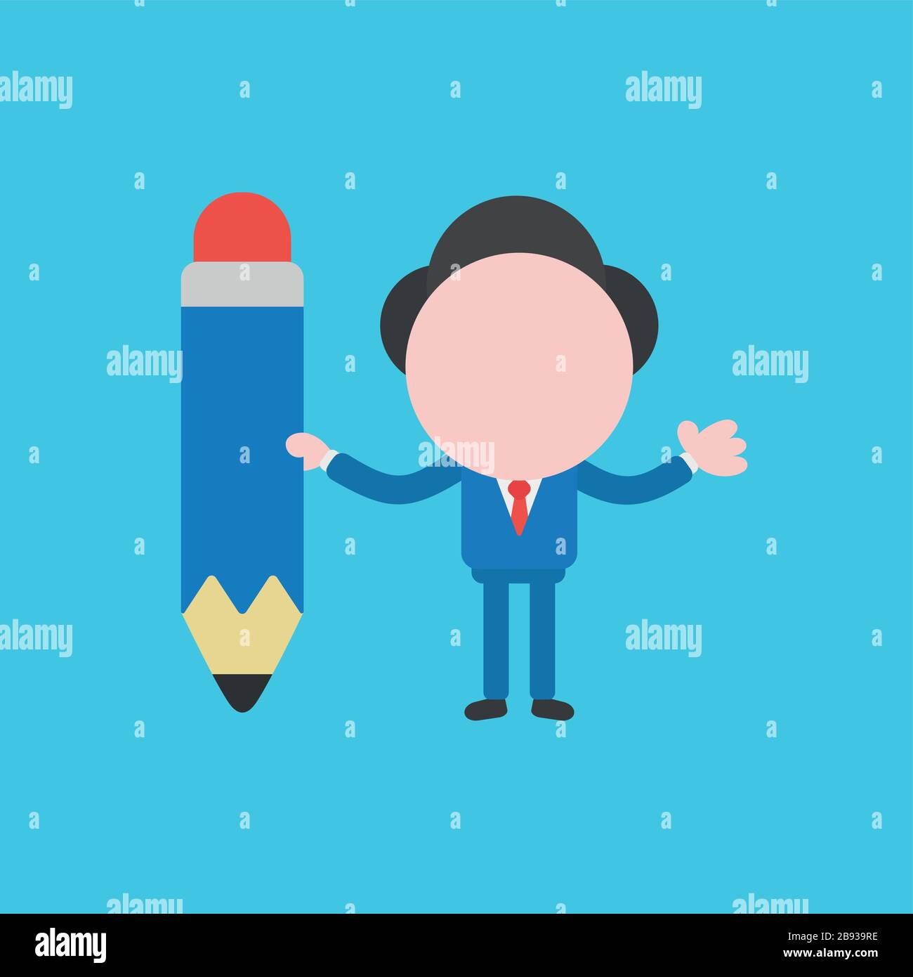 Vector illustration of businessman character holding pencil icon Stock ...