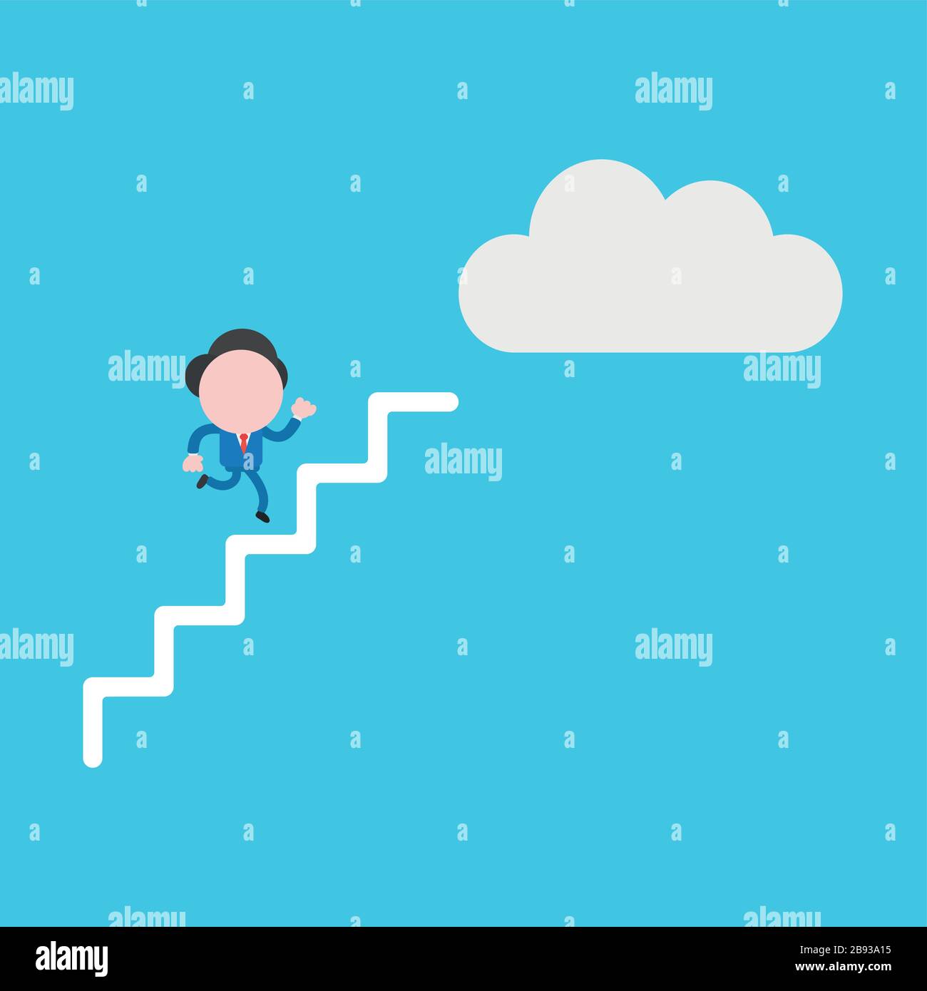Vector illustration of businessman character running on stairs to reach ...
