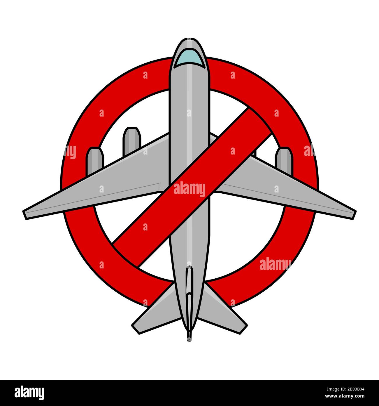 The concept of suspension, stop flight, flights; coronavirus, covid-19. Vector airplane in red prohibition sign; isolated on white background Stock Vector