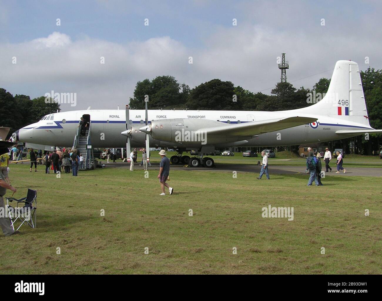 "English: Ex-RAF Transport Command Bristol Britannia ‘’Regulus‘’ (RAF serial XM496) is being restored by the Bristol Britannia Preservation Society at Kemble Airport, Gloucestershire, England. Built in Belfast, Northern Ireland, first flight 24th August 1960, delivered to the RAF 17th September 1960, withdrawn from RAF service 27th October 1975.  The aircraft was then used by several airlines until being brought to Kemble and painted in RAF colours. The aircraft will be preserved as a ground exhibit, there are no plans to ever fly it.; September 2007 at Kemble Open Day,; Own work; Adrian Pings Stock Photo