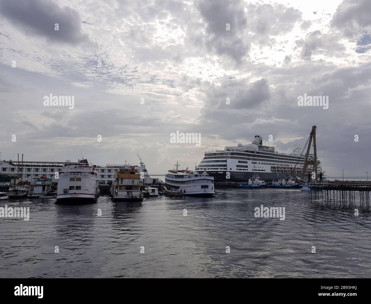 ships on the Amazon river in the Port of the city Manaus Amazonas