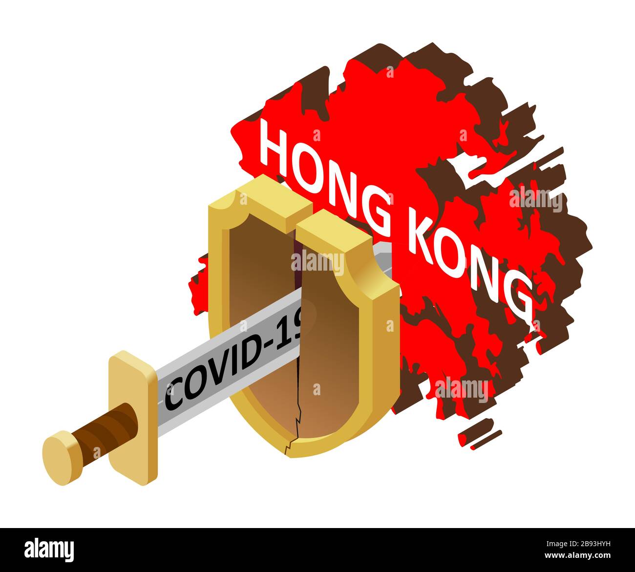 the concept of coronavirus in Hong Kong, there is no protection against 2019-nCov, covid-19, pandemic, infection. Vector map of France, a broken shiel Stock Vector