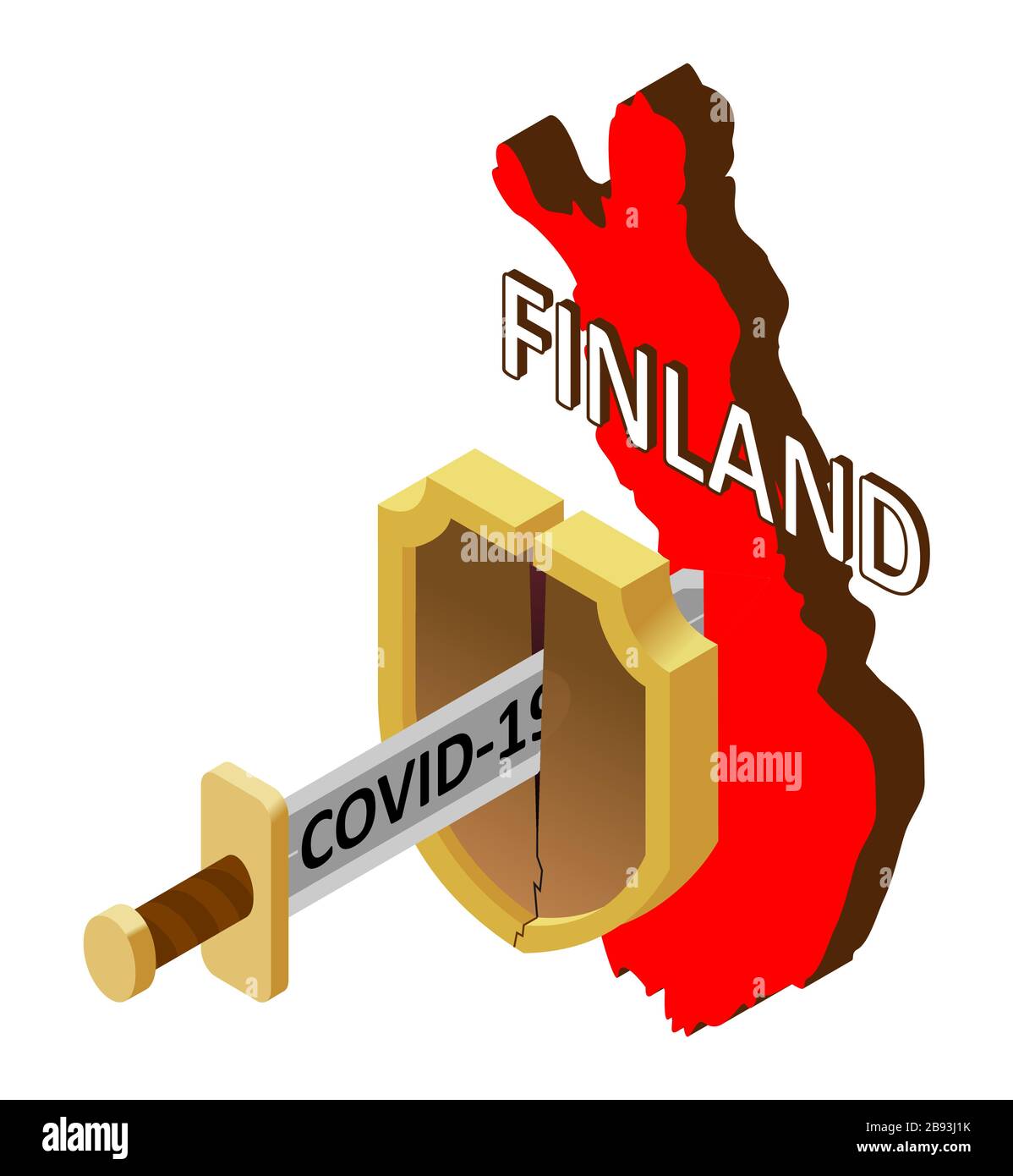 the concept of coronavirus in Finland, there is no protection against 2019-nCov, covid-19, pandemic, infection. Vector map of France, a broken shield, Stock Vector
