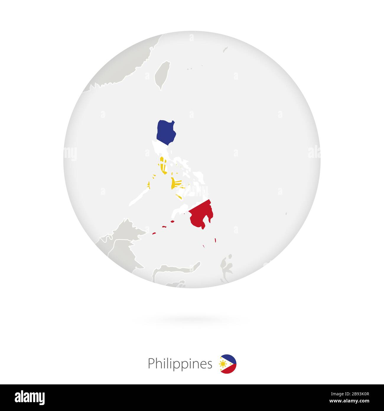Map of Philippines and national flag in a circle. Philippines map contour with flag. Vector Illustration. Stock Vector