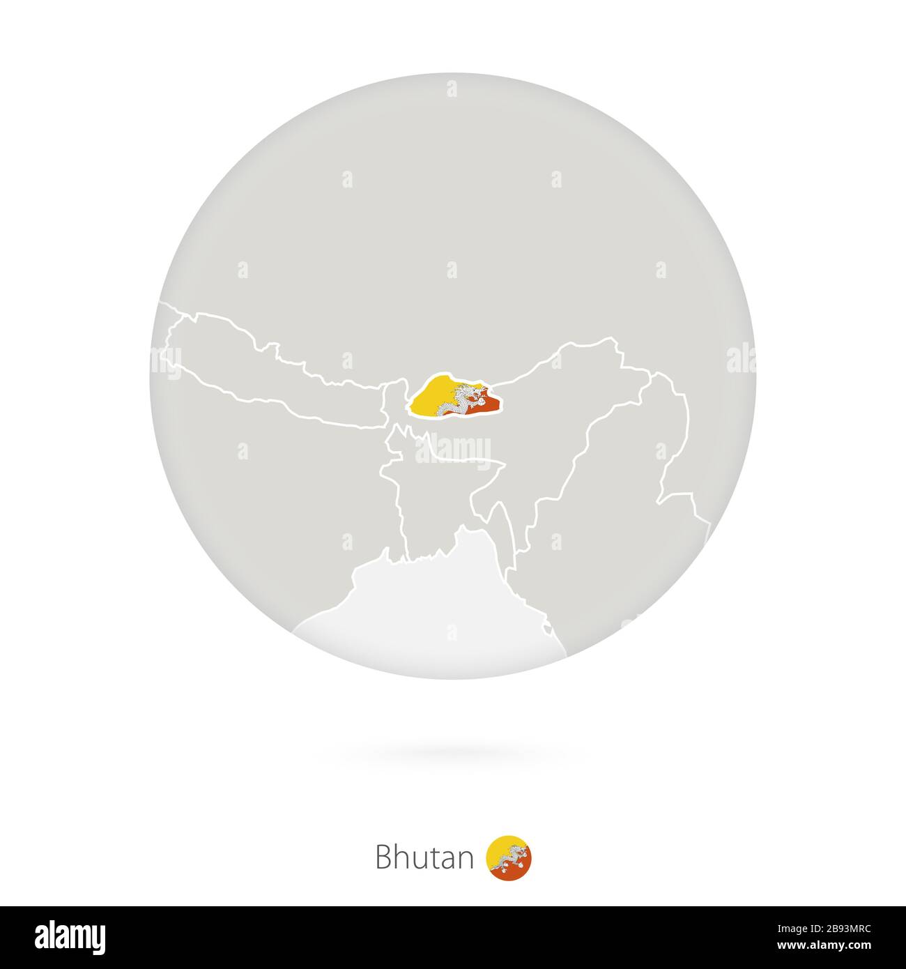 Map Of Bhutan And National Flag In A Circle Bhutan Map Contour With