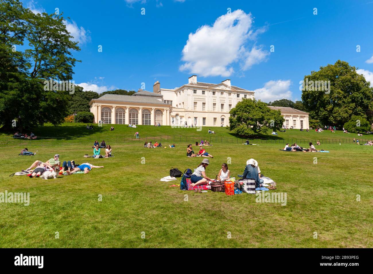 People having picnics on the grounds of Kenwood House, Hampstead Heath, London, England, UK Stock Photo