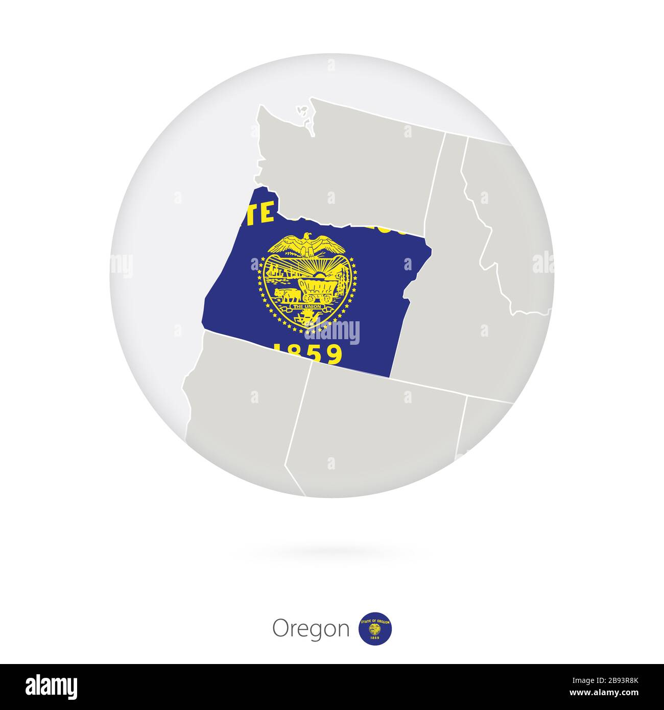 Map of Oregon State and flag in a circle. Oregon US State map contour ...
