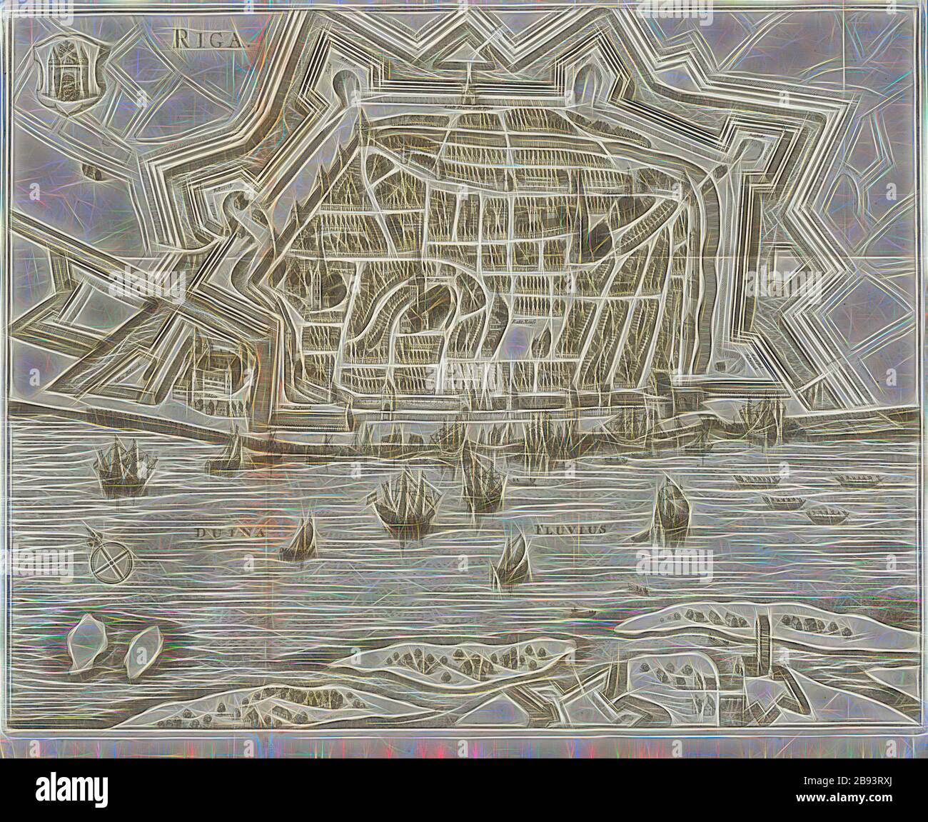 Riga, Map view of Riga, Latvia, including the 18th century Duna, Fig. 2,  according to p. 8, 1727, Adam Olearius: Voyages très-curieux et  très-renommez faits en Moscovie, Tartarie et Perse: dans lequels