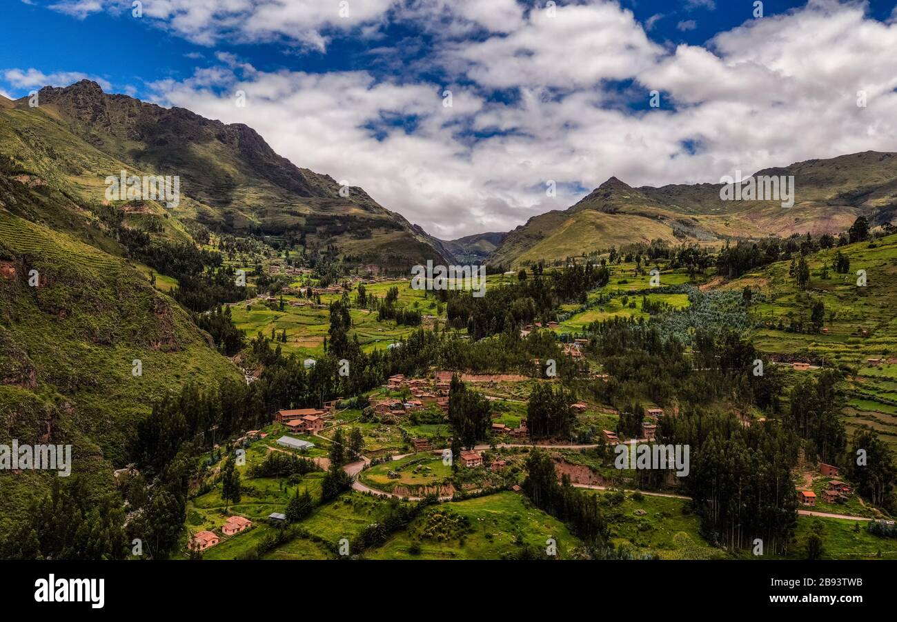 Sacred Valley, Cusco, Peru - drone view Stock Photo