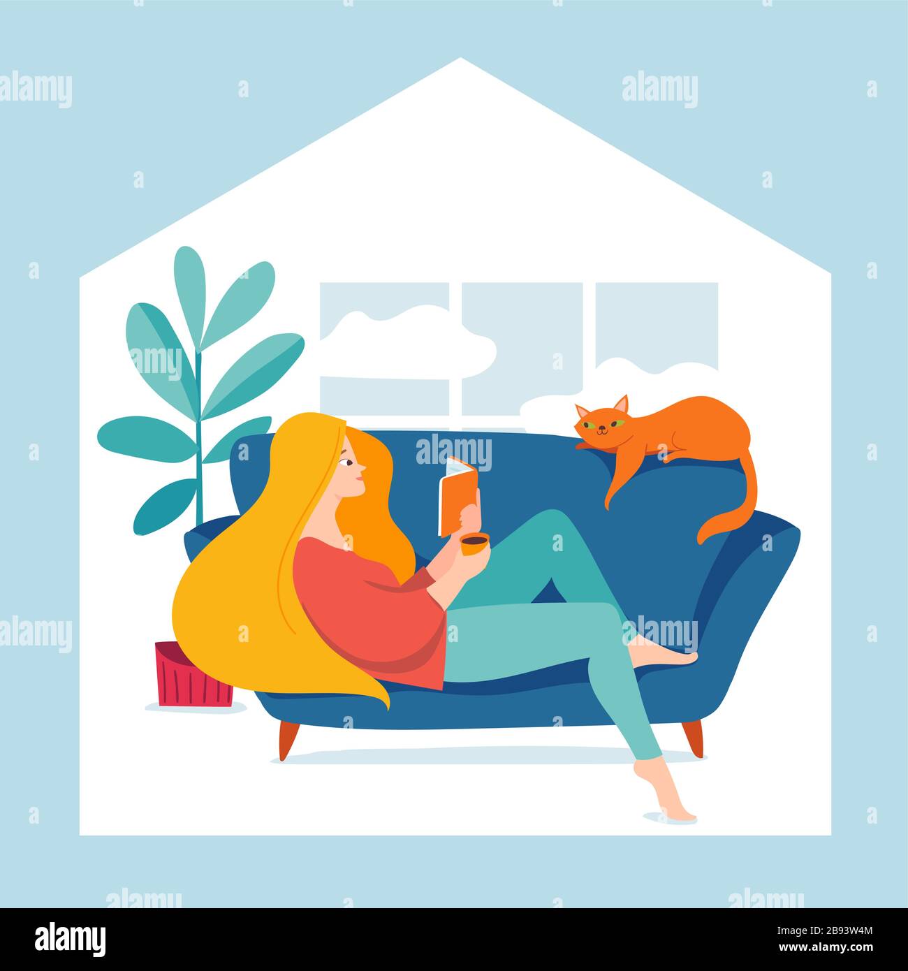 Stay home vector quarantine illustration with brave people spend time ...