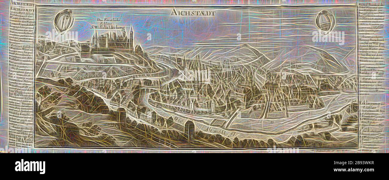 Aichstaedt, Eichstätt and Willibaldsburg in Bavaria, signed: G. Bodenehr fec., et exc., a., v, pl. 2, p. 2, Bodenehr, Gabriel d. Ä (fec. et exc.), 1710, Gabriel Bodenehr: Europens Pracht und Macht in 200 Kupfer-Stücken: worinnen nicht nur allein die berühmtest und ansehnlichste, sondern auch andere Stätte, Festungen, Schlösser, Klöster, Pässe, Residentien, Palläste, Wasserfälle dises volckreichen Welttheils vermittelst anmuthiger und eigentlicher Prospecte, sambt kurzer geographischer Beschreibung zu sonderm Nuzen u. Gemüth vergnügender Ergözung vorgestellet werden. Augspurg: [Selbstverlag], [ Stock Photo