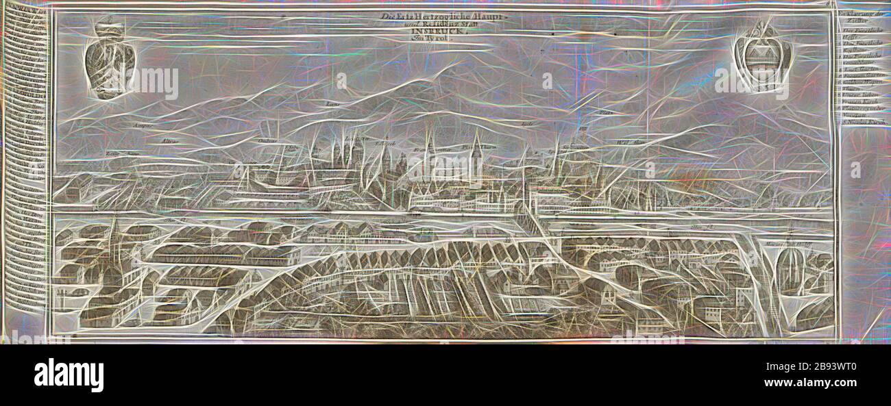 Innsbruck, Innsbruck, signed: G. Bodenehr fec., et exc., a., v, pl. 87, after p. 51, Bodenehr, Gabriel d. Ä (fec. et exc.), 1710, Gabriel Bodenehr: Europens Pracht und Macht in 200 Kupfer-Stücken: worinnen nicht nur allein die berühmtest und ansehnlichste, sondern auch andere Stätte, Festungen, Schlösser, Klöster, Pässe, Residentien, Palläste, Wasserfälle dises volckreichen Welttheils vermittelst anmuthiger und eigentlicher Prospecte, sambt kurzer geographischer Beschreibung zu sonderm Nuzen u. Gemüth vergnügender Ergözung vorgestellet werden. Augspurg: [Selbstverlag], [ca. 1710], Reimagined b Stock Photo