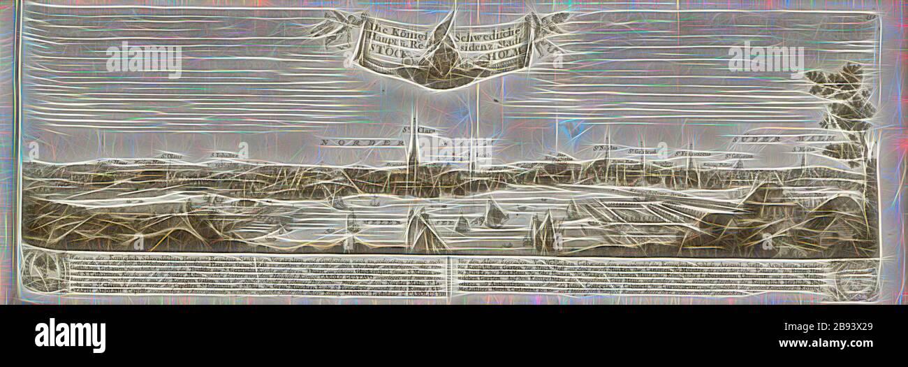 The royal Swedish capital and. Residential city Stockholm, Stockholm, signed: G. Bodenehr fec., et exc., a., v. Plate 156, after p. 51, Bodenehr, Gabriel d. Ä (fec. et exc.), 1710, Gabriel Bodenehr: Europens Pracht und Macht in 200 Kupfer-Stücken: worinnen nicht nur allein die berühmtest und ansehnlichste, sondern auch andere Stätte, Festungen, Schlösser, Klöster, Pässe, Residentien, Palläste, Wasserfälle dises volckreichen Welttheils vermittelst anmuthiger und eigentlicher Prospecte, sambt kurzer geographischer Beschreibung zu sonderm Nuzen u. Gemüth vergnügender Ergözung vorgestellet werden. Stock Photo